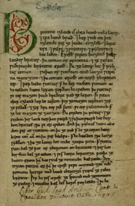 A page from the Anglo-Saxon Chronicle mentioning Cerdic of Wessex.
