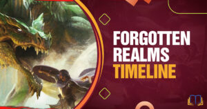 banner with dungeons and dragons art and text that says forgotten realms timeline