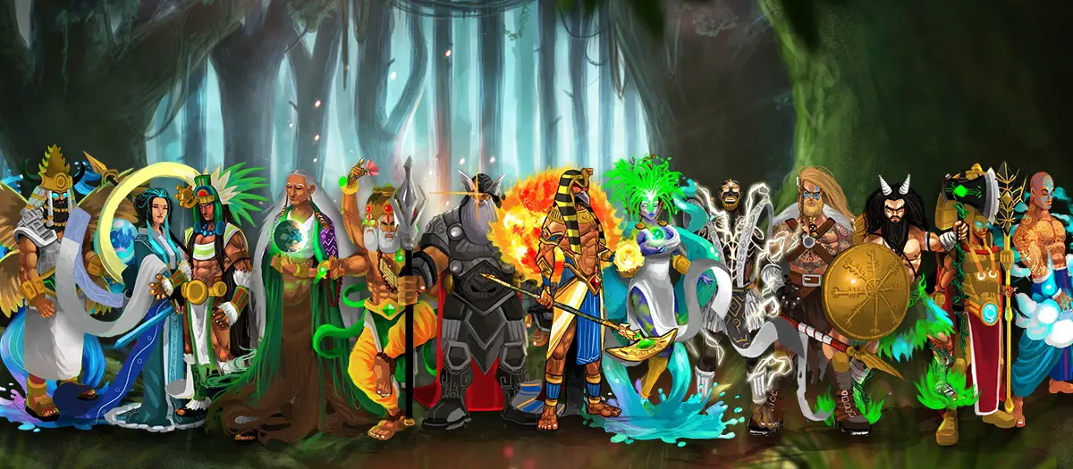 several mythological figures in one banner image